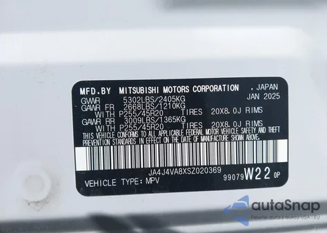2025 Mitsubishi Outlander Se 2.5 S-Awc/Trail Edition S-Awc from USA, damaged, VIN JA4J4VA8XSZ020369